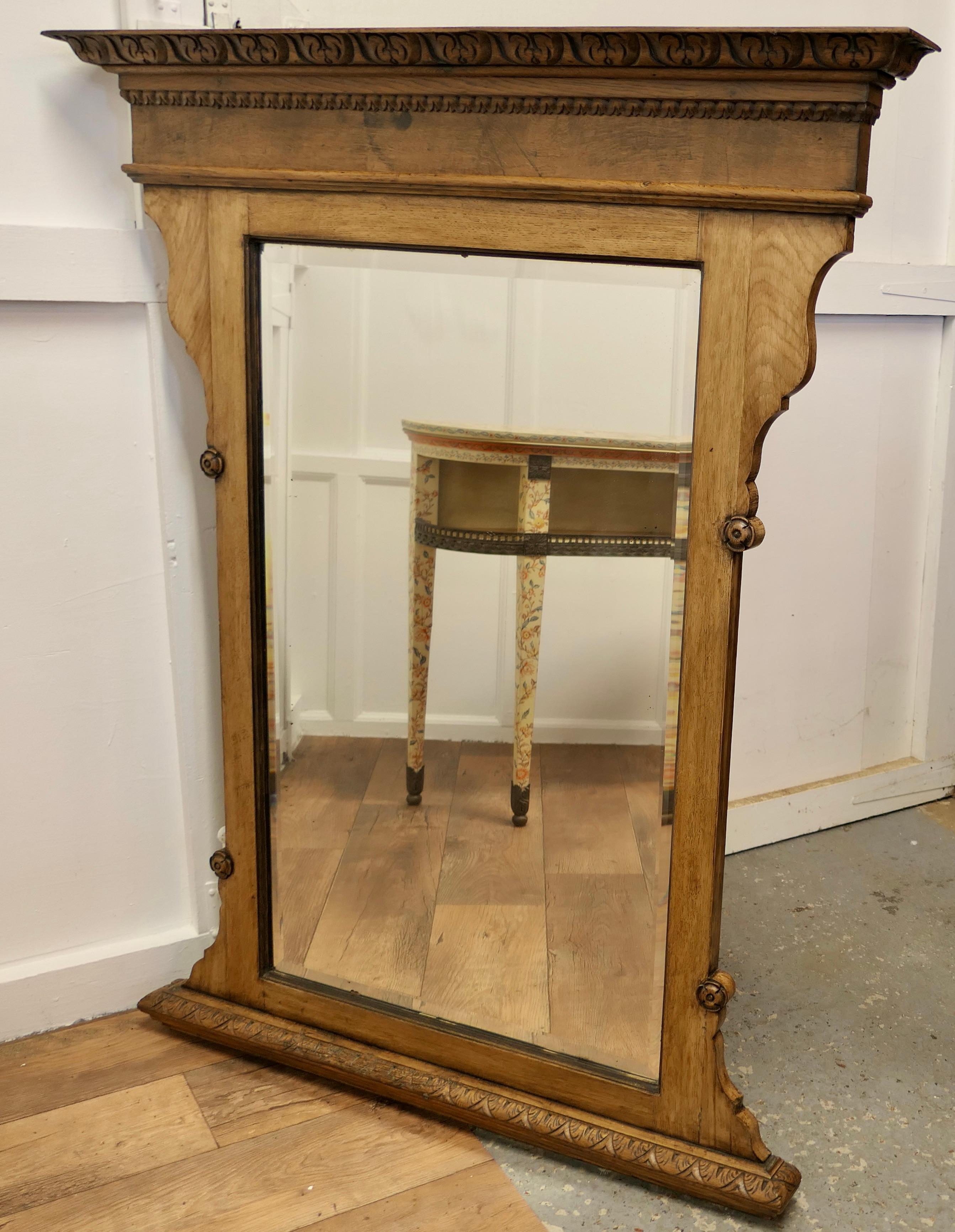 Late 19th Century A Large Arts and Crafts 19th Century Light Oak Over Mantle Mirror     For Sale