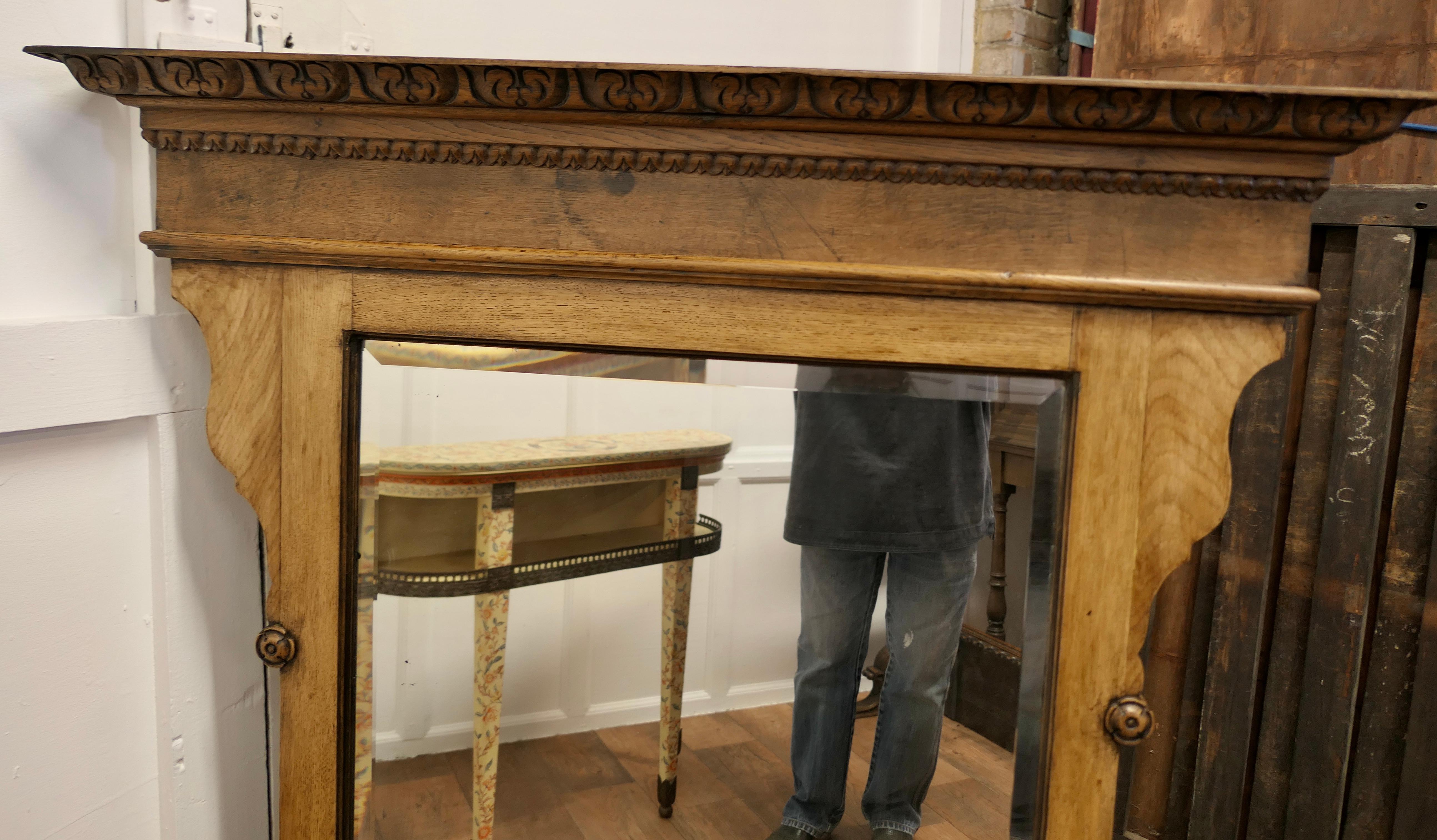 A Large Arts and Crafts 19th Century Light Oak Over Mantle Mirror     For Sale 1