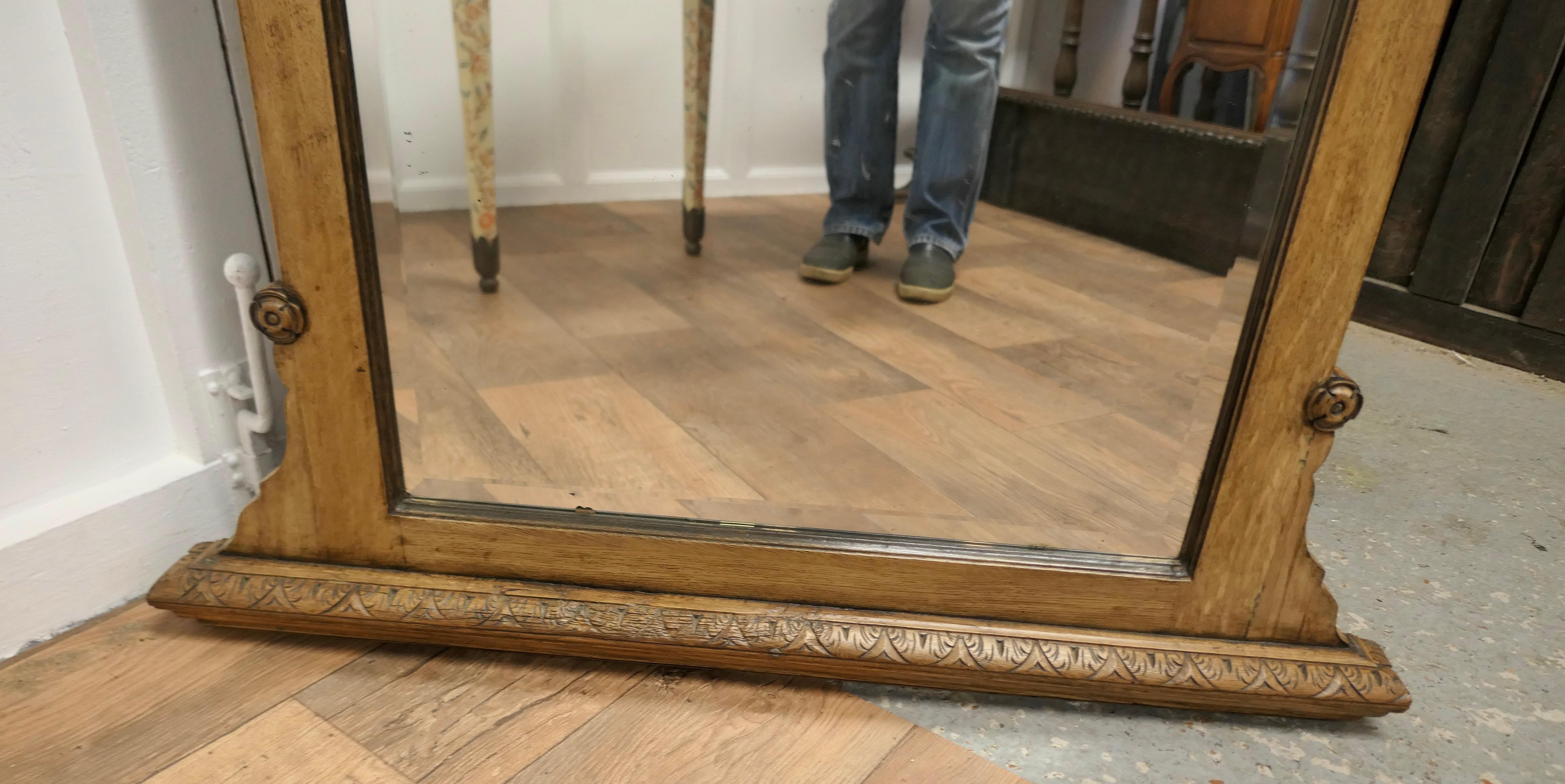 A Large Arts and Crafts 19th Century Light Oak Over Mantle Mirror     For Sale 2