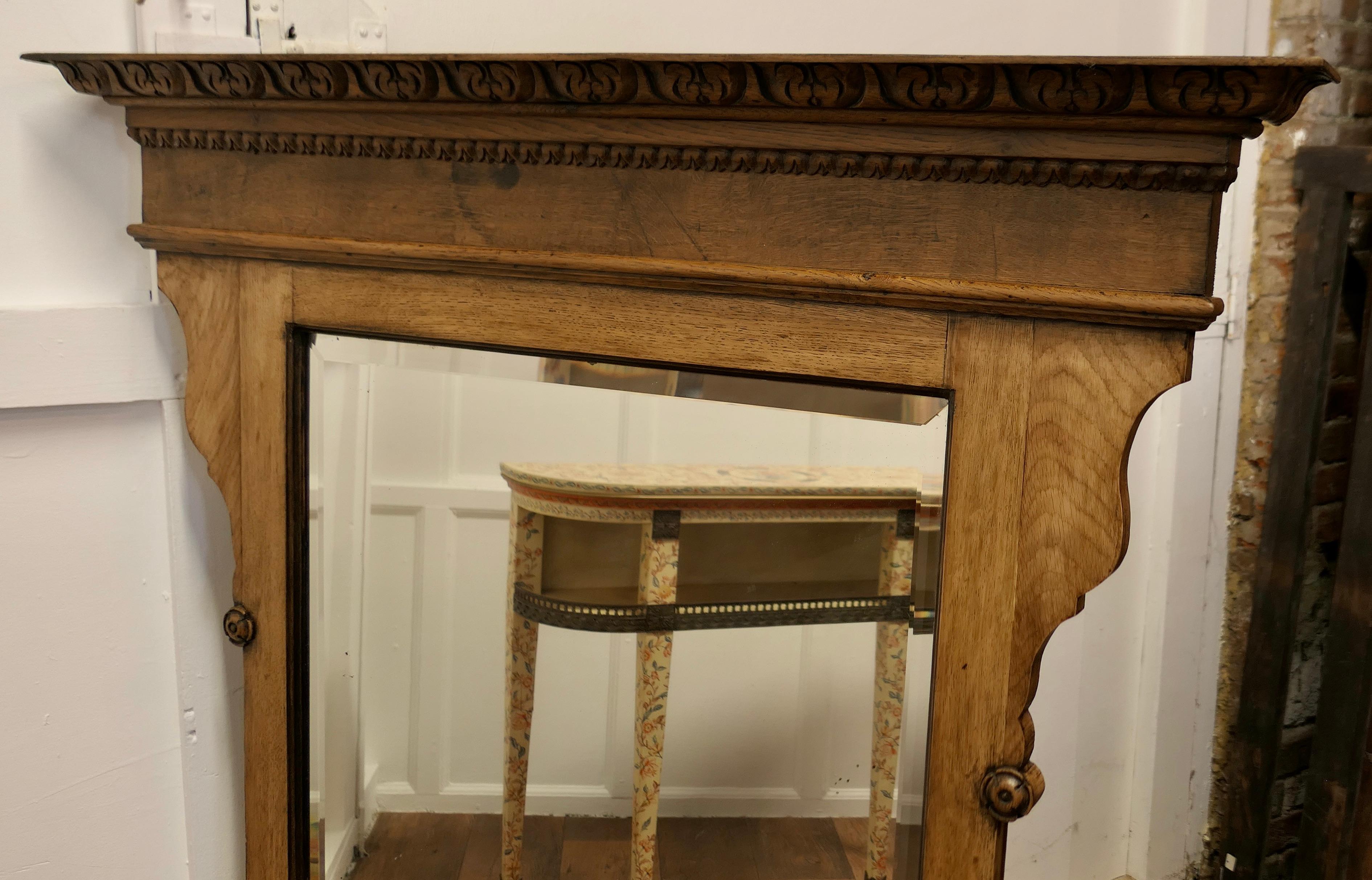 A Large Arts and Crafts 19th Century Light Oak Over Mantle Mirror     For Sale 3