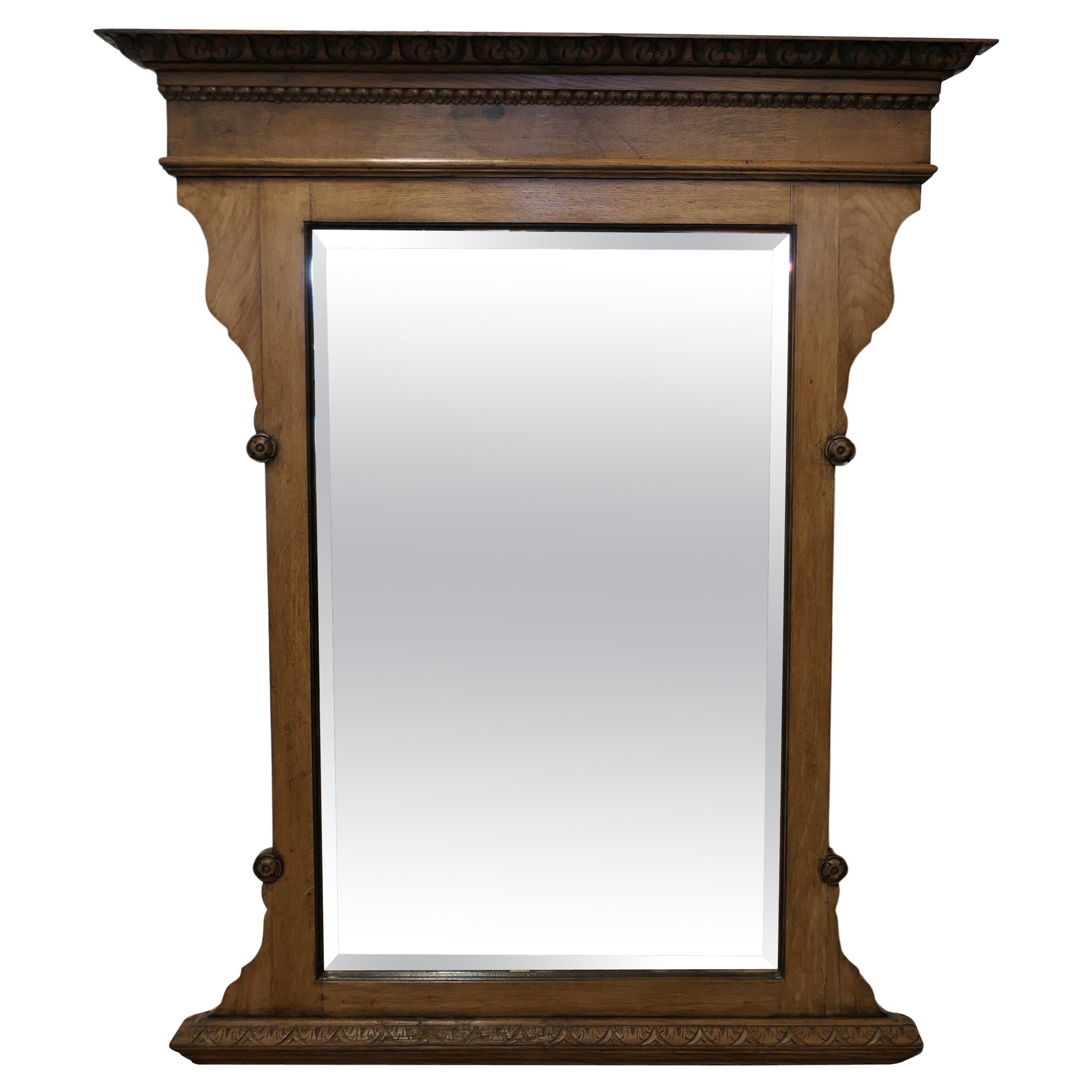 Grand miroir Arts and Crafts du 19ème siècle en chêne au-dessus d'un manteau