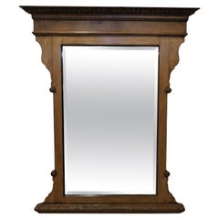 Grand miroir Arts and Crafts du 19ème siècle en chêne au-dessus d'un manteau