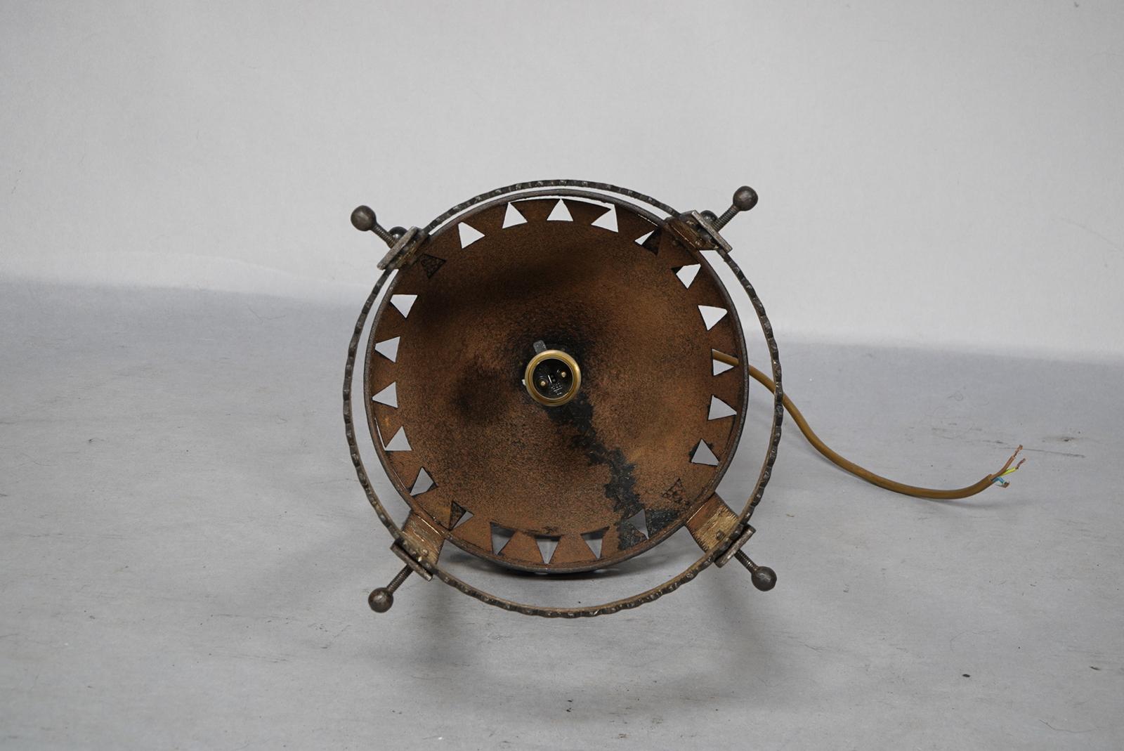 A Large Arts and Crafts Iron Lantern Retaining the Original Dappled Amber Shade. For Sale 5