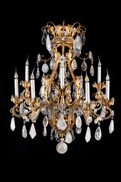 A Large Bagues Style Gilt & Cut Rock Crystal Louis XVI Style Chandelier