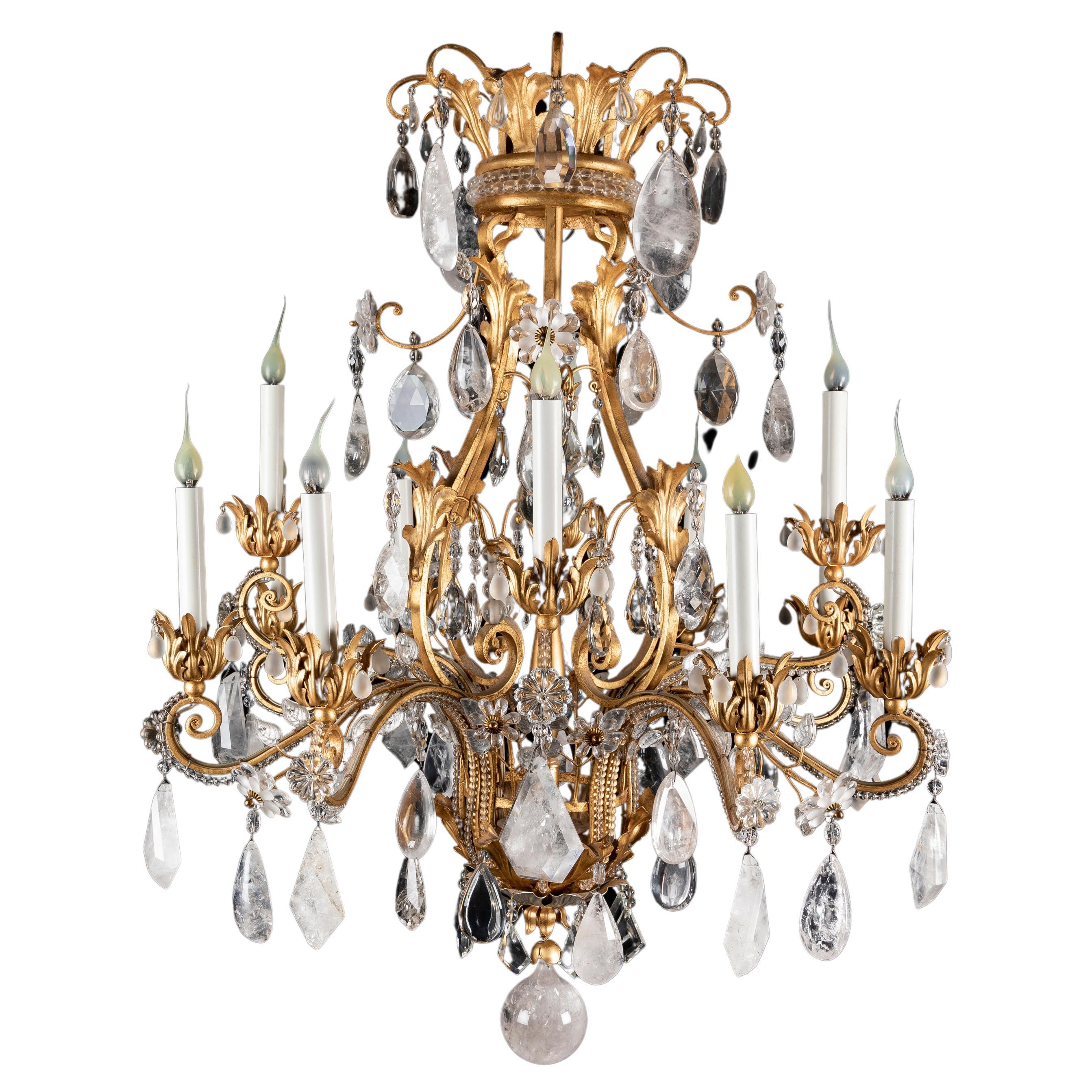 A Large Bagues Gilt & Cut Rock Crystal Louis XVI Style Chandelier
