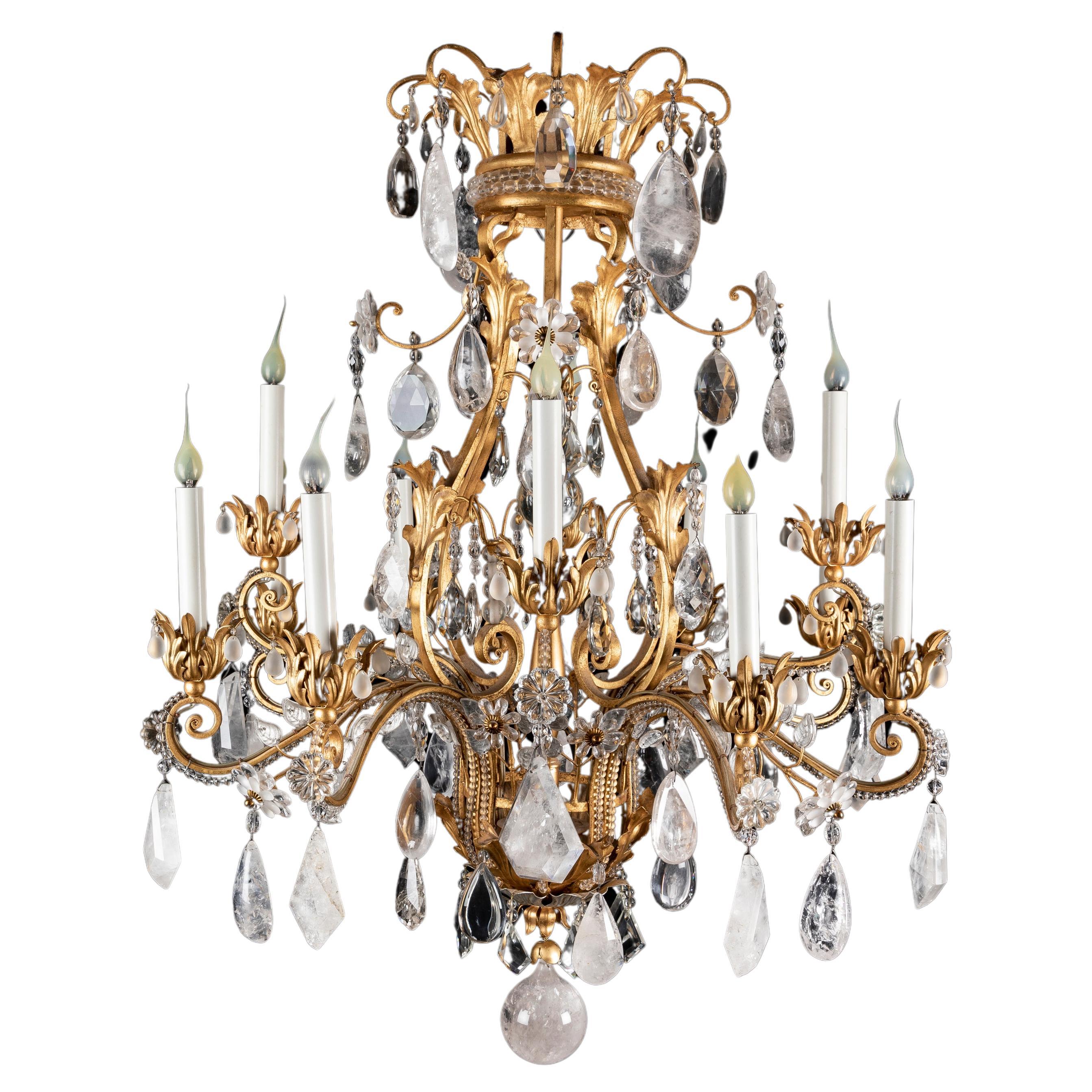 A Large Bagues Gilt & Cut Rock Crystal Louis XVI Style Chandelier  For Sale