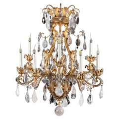 Vintage A Large Bagues Gilt & Cut Rock Crystal Louis XVI Style Chandelier 