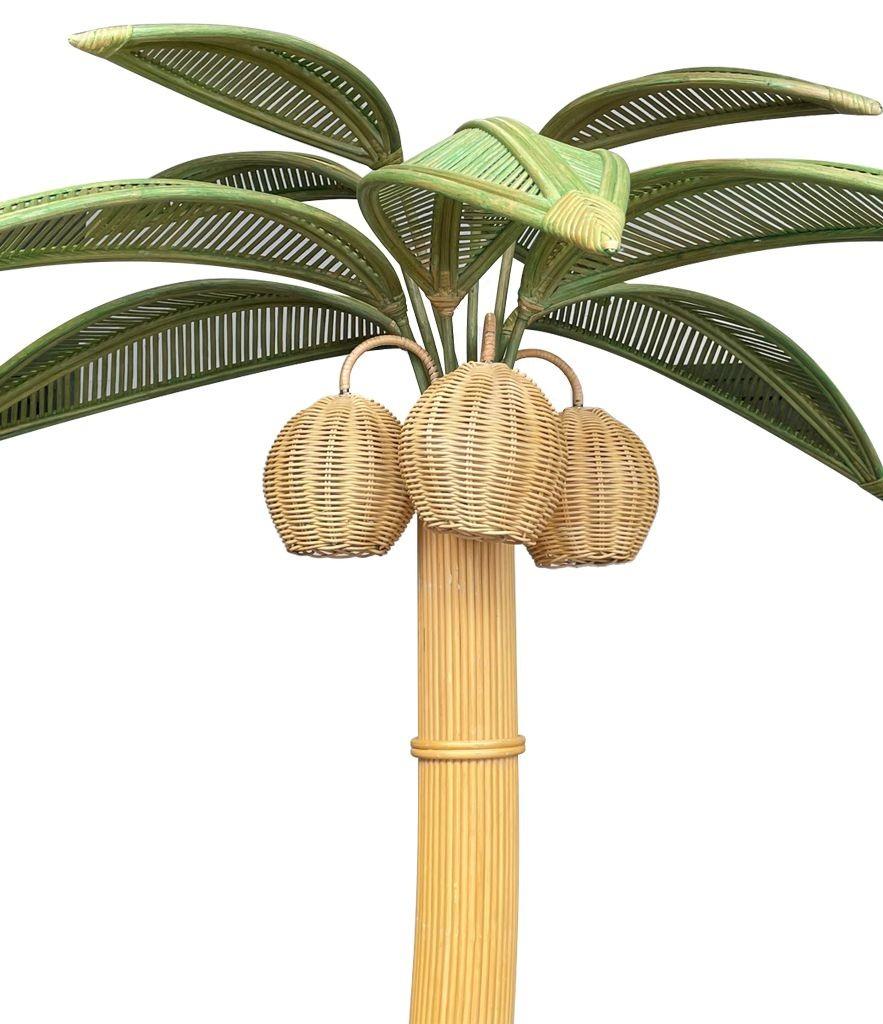 Large Bamboo Palm Tree Floor Lamp with Green Leaves and Coconut Lights For Sale 7