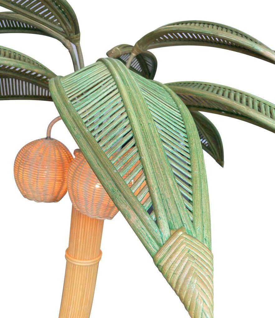 French Large Bamboo Palm Tree Floor Lamp with Green Leaves and Coconut Lights For Sale