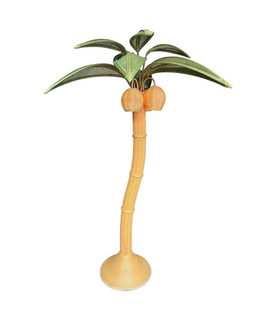 Large Bamboo Palm Tree Floor Lamp with Green Leaves and Coconut Lights For Sale 3