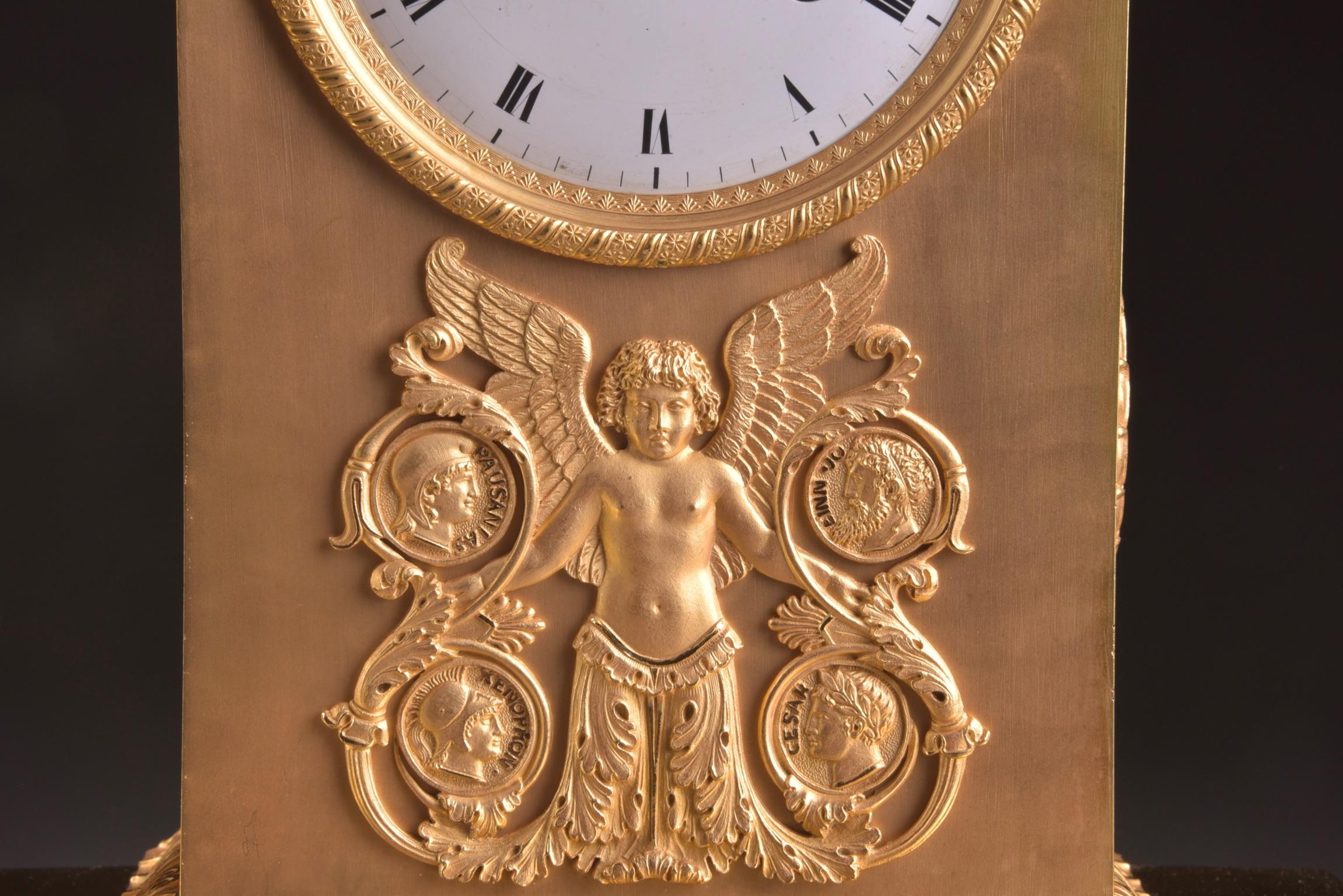 Large Beautiful France Fire-Gilt Bronze Empire Clock 