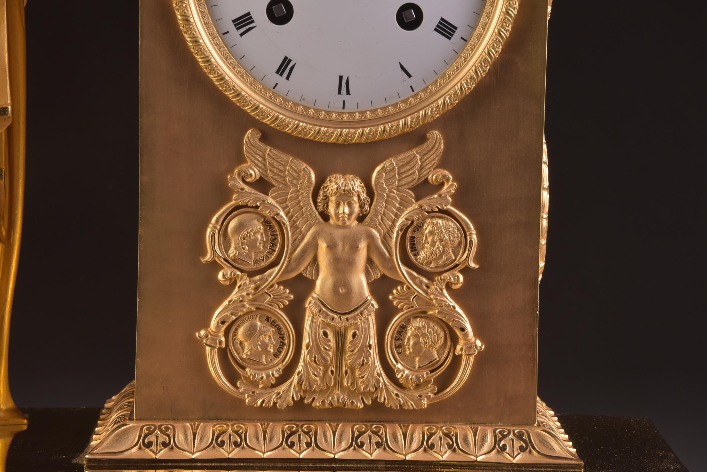 French Large Beautiful France Fire-Gilt Bronze Empire Clock 