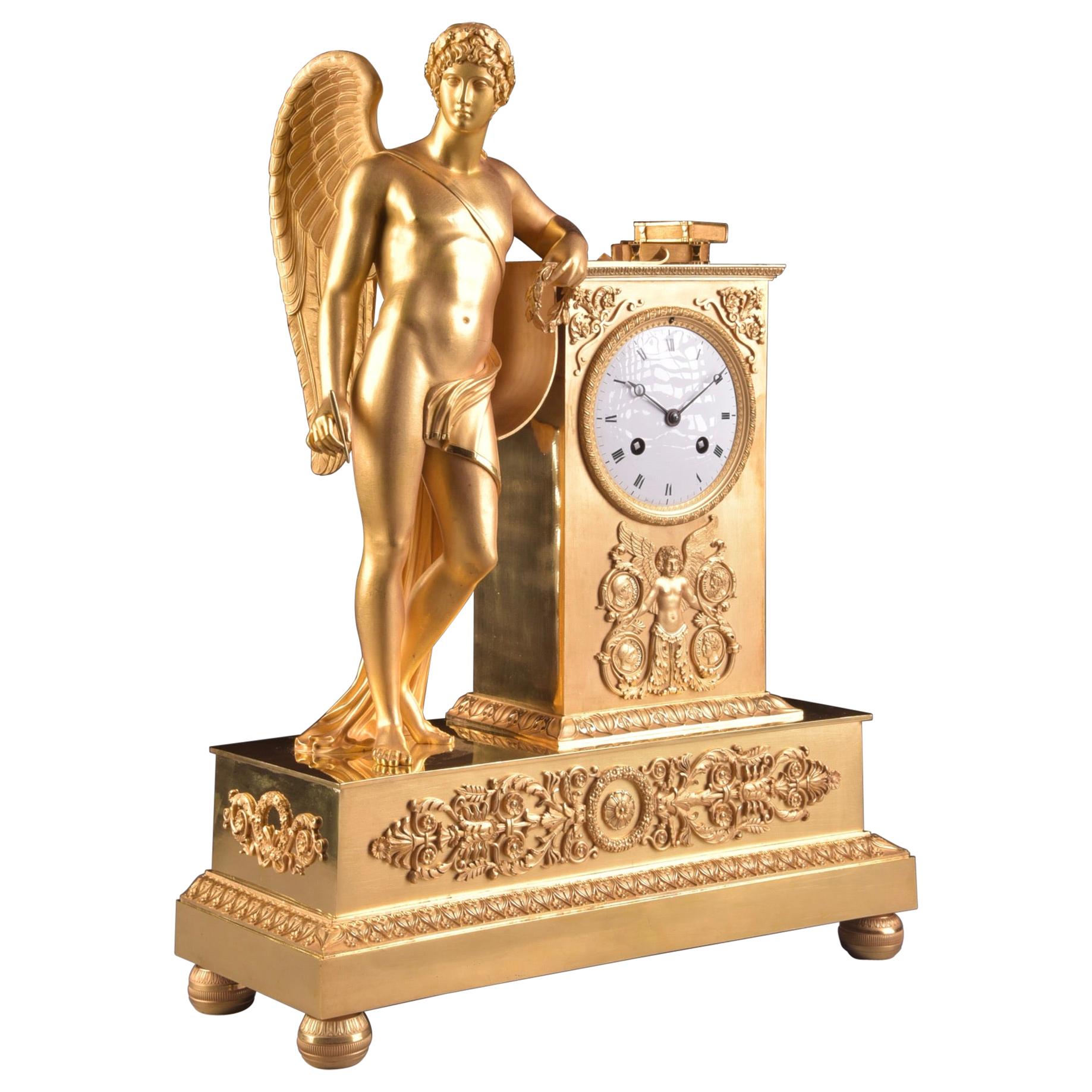 Large Beautiful France Fire-Gilt Bronze Empire Clock "Allegory of poetry" For Sale