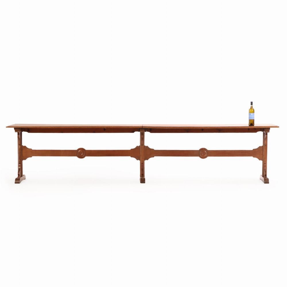 Carved A Large Belgian Oak Monastery Trestle Table, 1880. For Sale