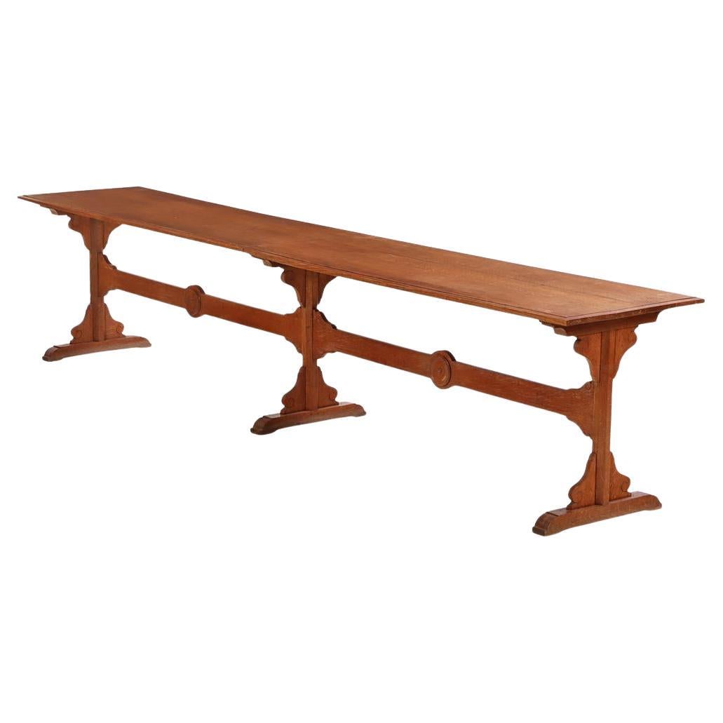 A Large Belgian Oak Monastery Trestle Table, 1880. For Sale