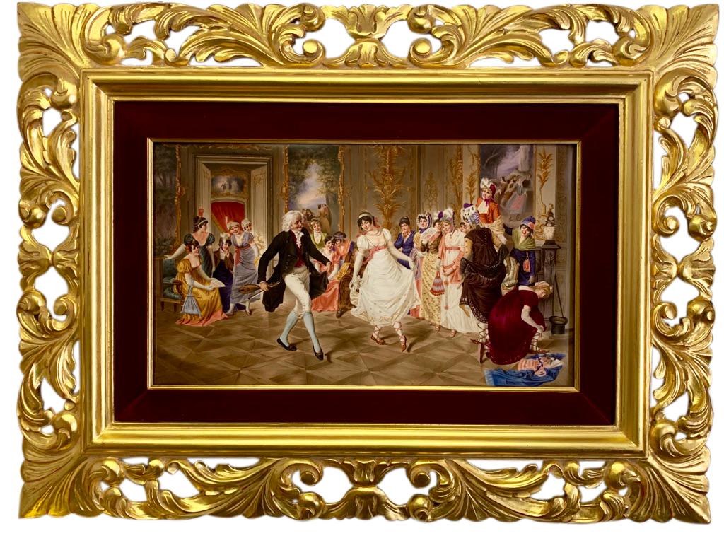 Gran placa de porcelana KPM Porcelain de Berlín, "La lección de baile de nuestra abuela" en venta