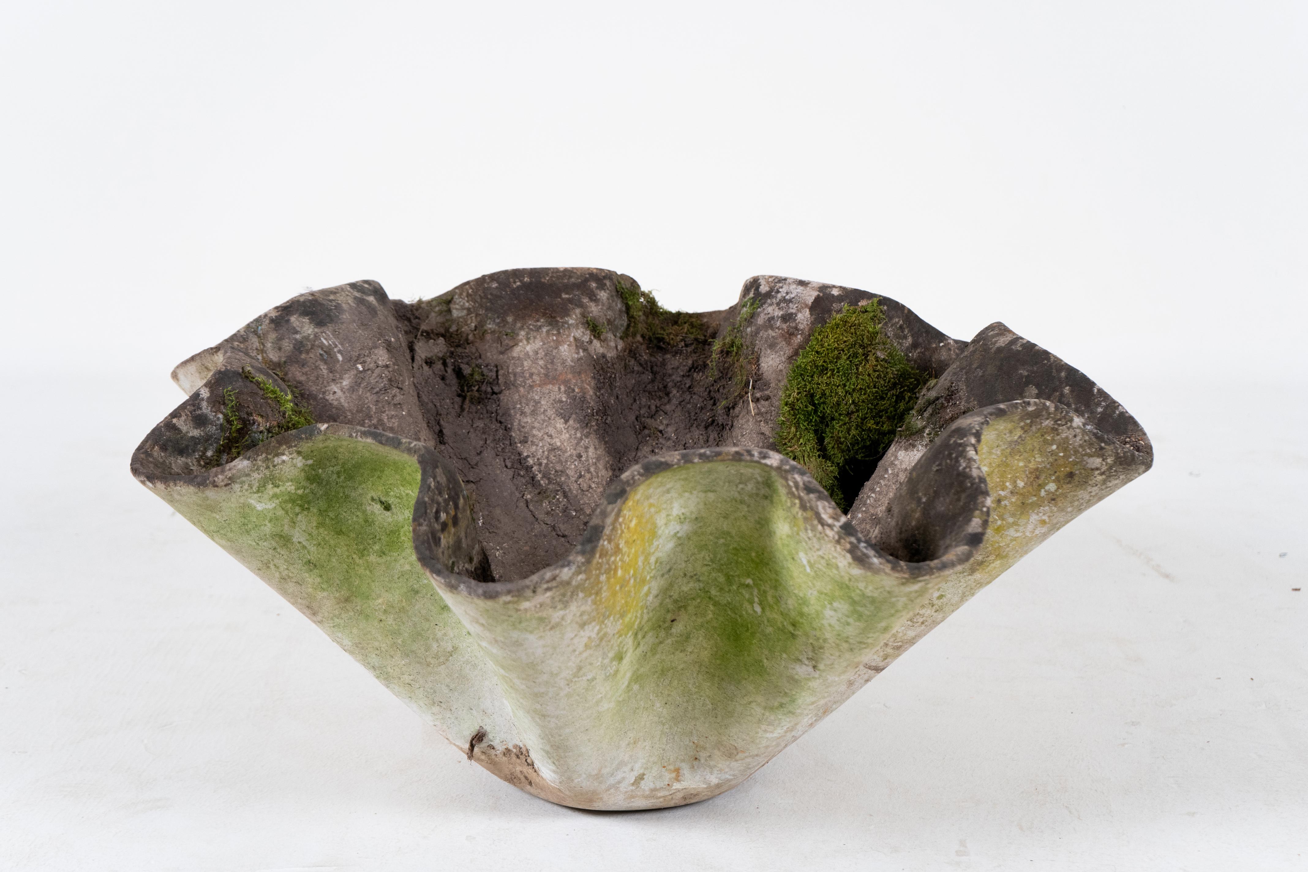 A large, exceptional garden planter designed by Willy Guhl for Eternit in Switzerland circa 1960, known as a biomorphic or 'Clam Shell' planter. Resembling the architect's iconic elephant ear planters, this planter is made from fibrous cement that