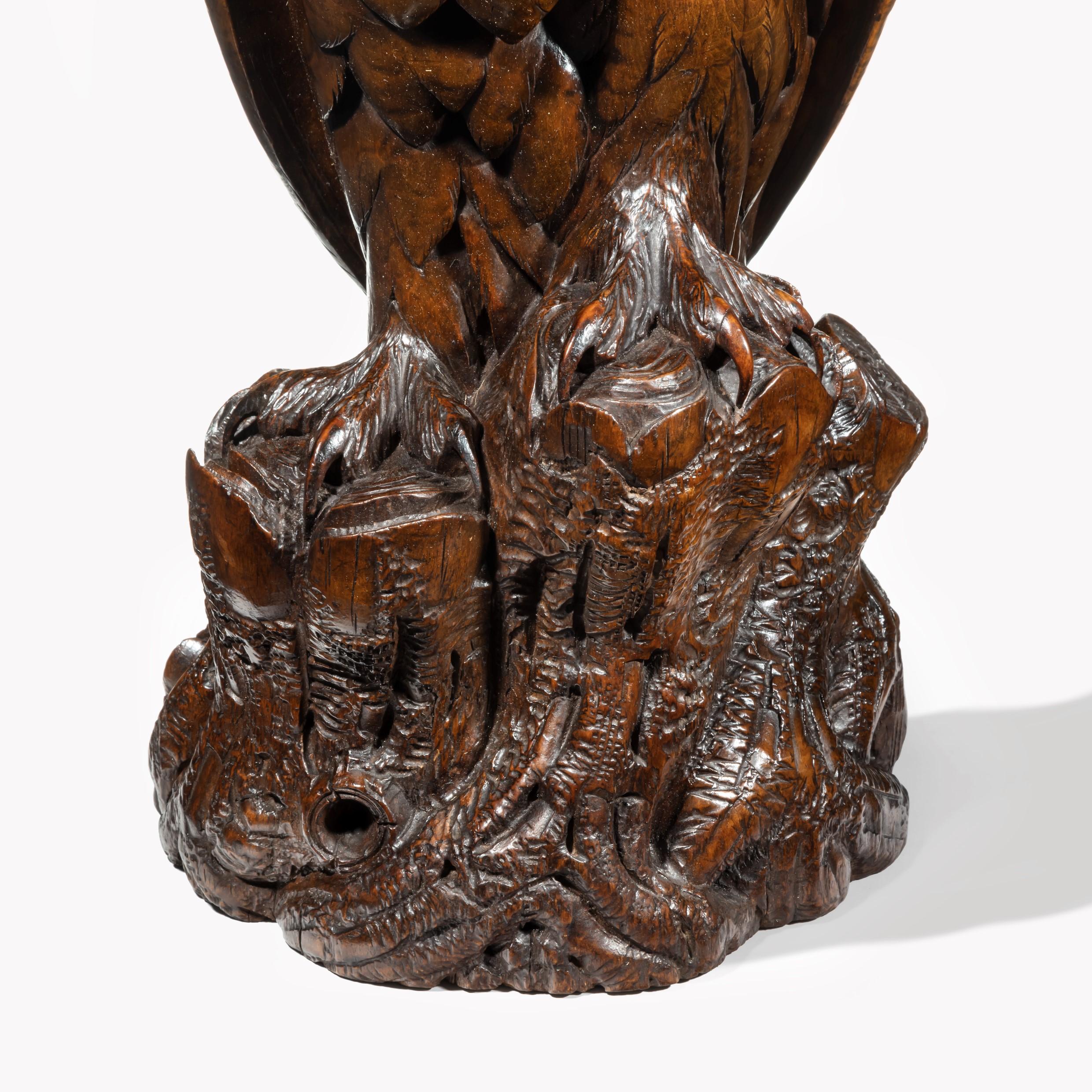 Late 19th Century Large Black Forest Lindenwood Eagle Owl Attributed to the Ruef Brothers