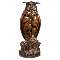 Large Black Forest Lindenwood Eagle Owl Attributed to the Ruef Brothers