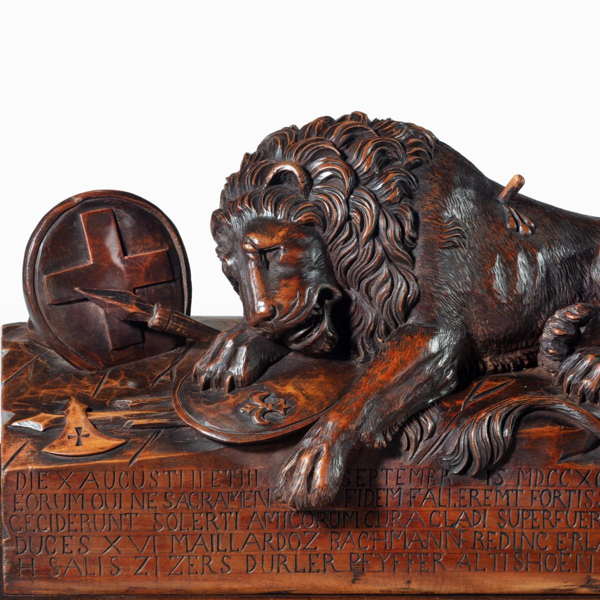 Swiss Large Black Forest Model of the Lion of Lucerne Dated 1867 For Sale