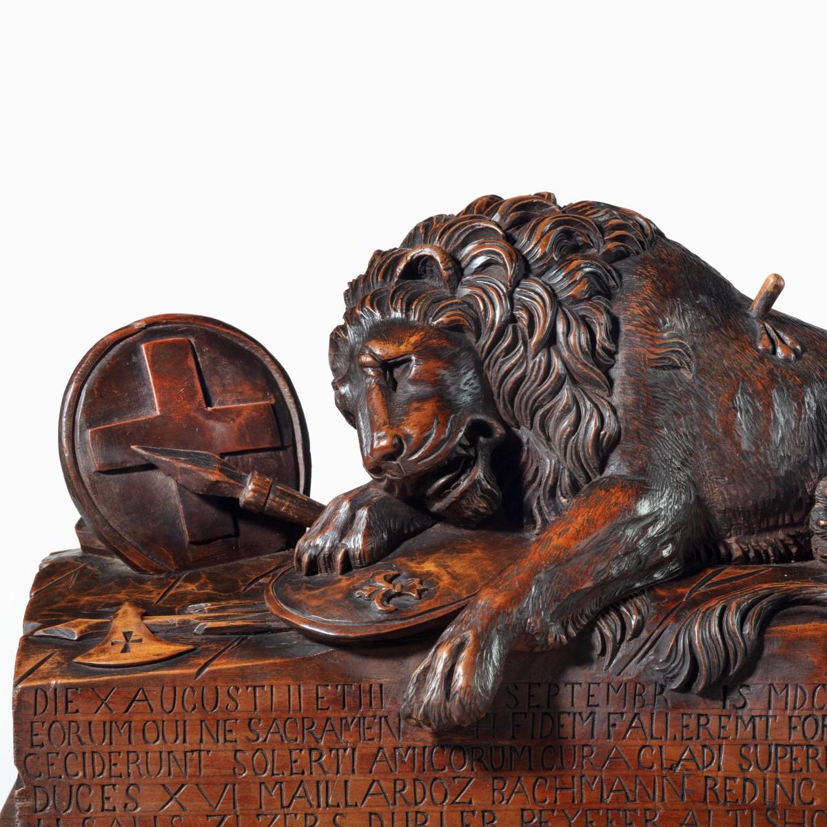 Large Black Forest Model of the Lion of Lucerne Dated 1867 In Good Condition For Sale In Lymington, Hampshire