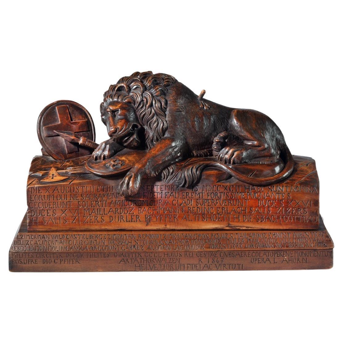 Large Black Forest Model of the Lion of Lucerne Dated 1867 For Sale