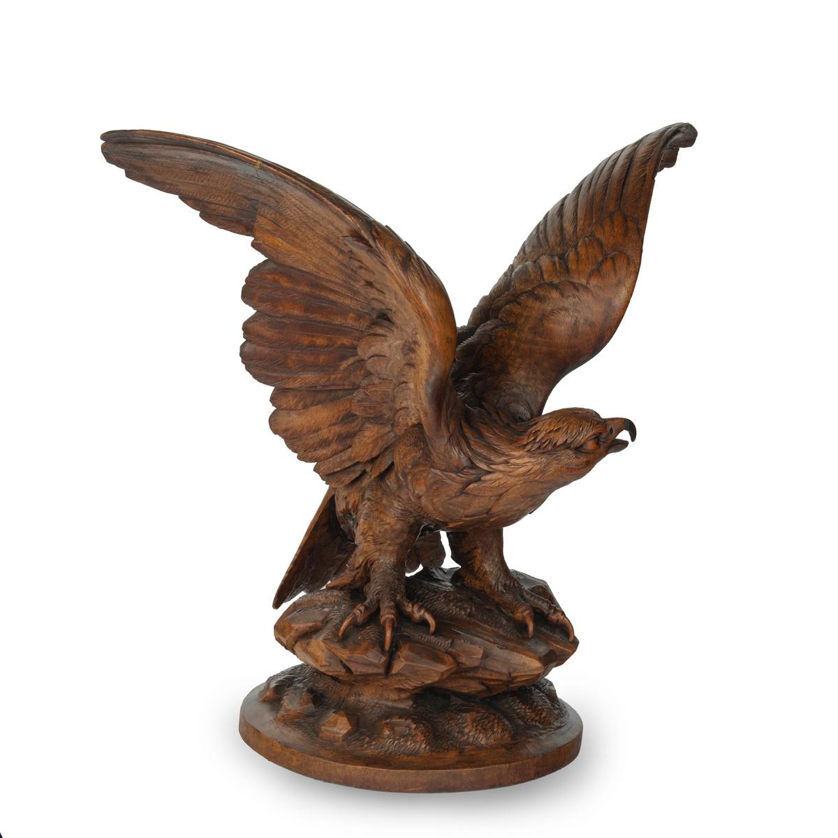 19th Century A large Black Forest walnut wooden carving of an eagle For Sale