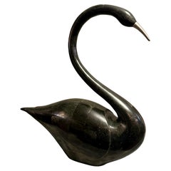A large Black Marble Swan By Maitland Smith
