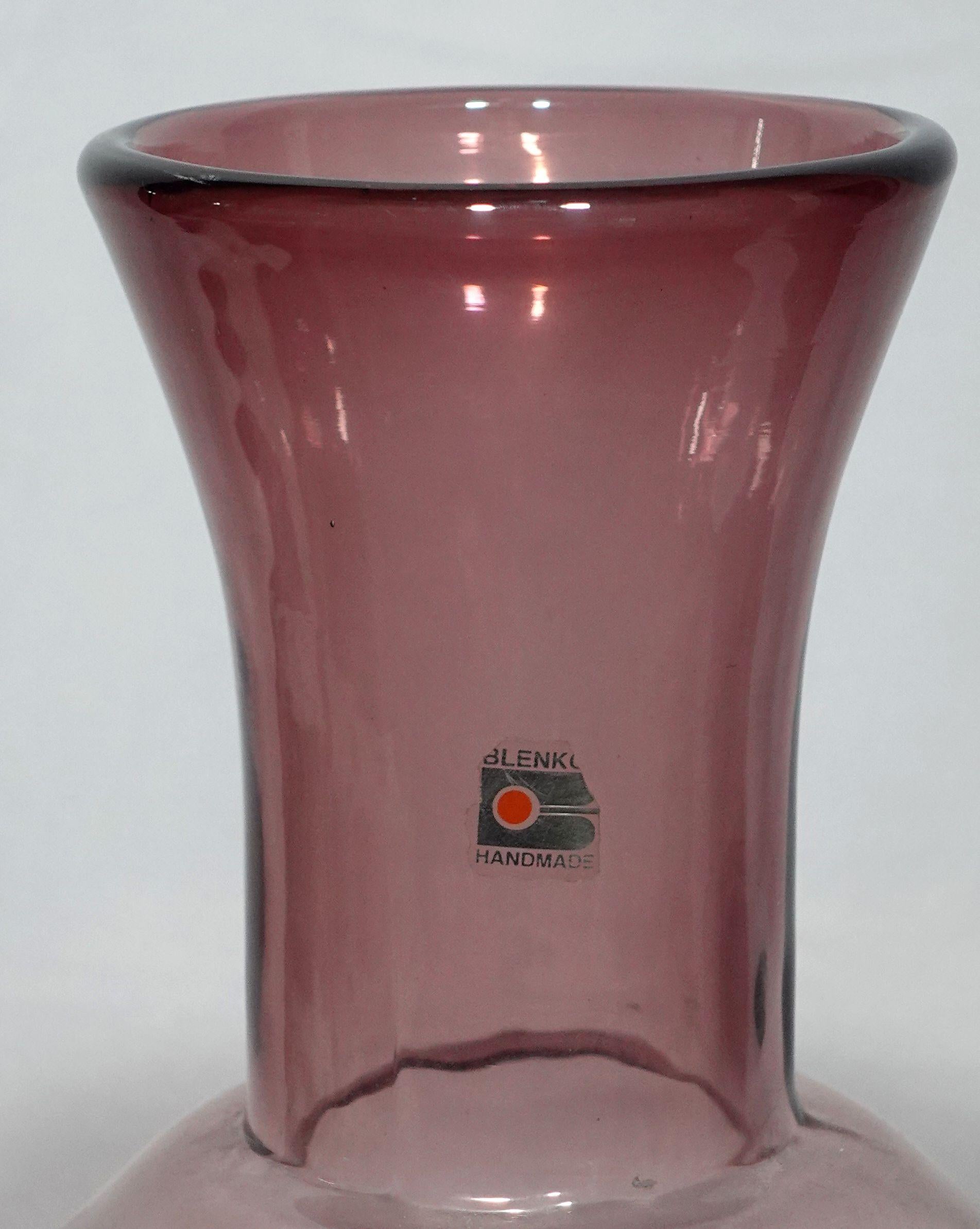 Hand-Crafted A Large Blenko Handblown Tall Purple Ribbed Glass Vase 1970 For Sale