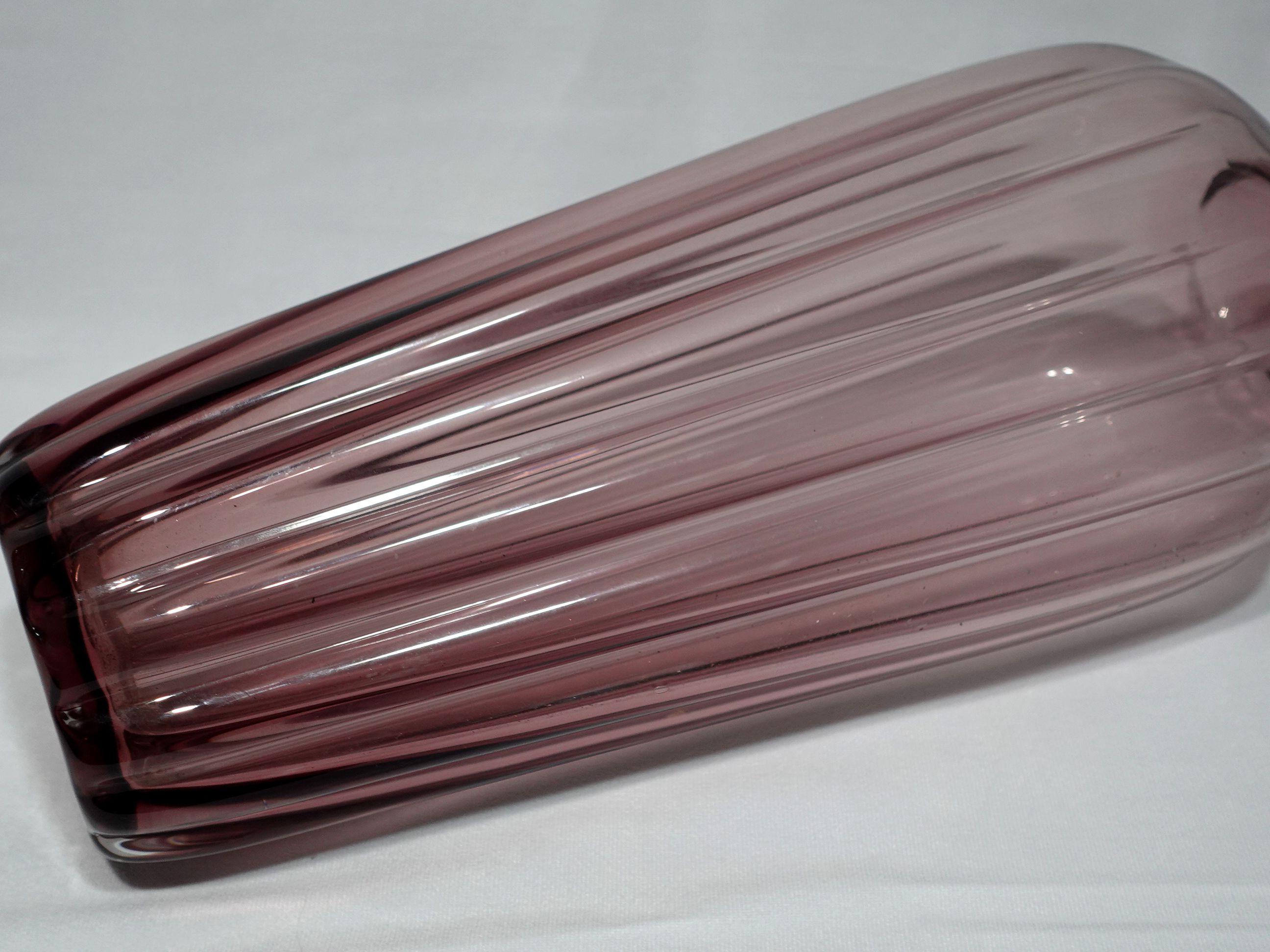 Late 20th Century A Large Blenko Handblown Tall Purple Ribbed Glass Vase 1970 For Sale