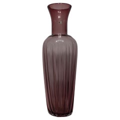 Vintage A Large Blenko Handblown Tall Purple Ribbed Glass Vase 1970