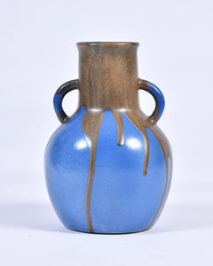 Large Blue and Brown Stoneware Vase by Leon Point