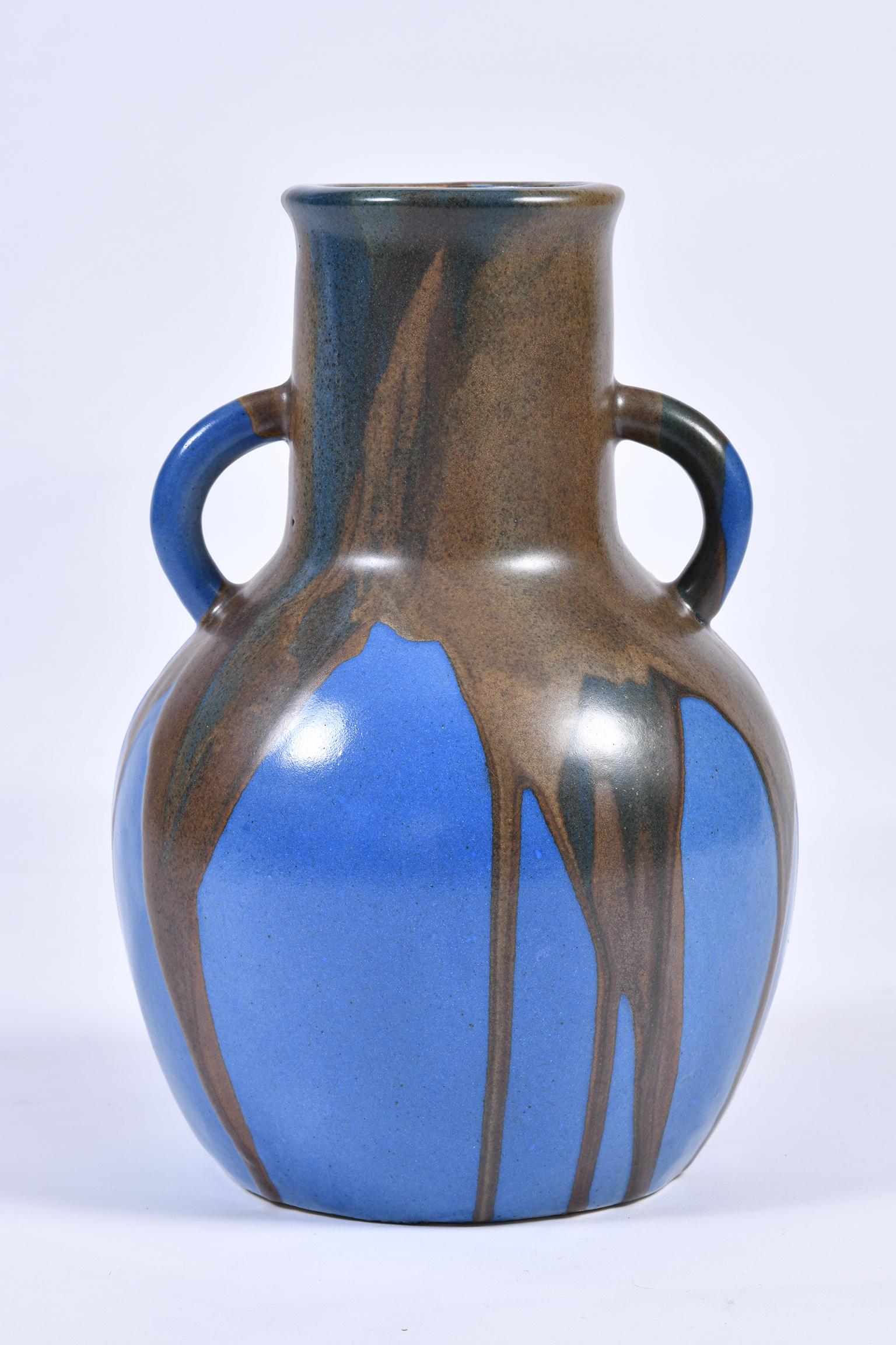 Large Blue and Brown Stoneware Vase by Leon Point at 1stDibs
