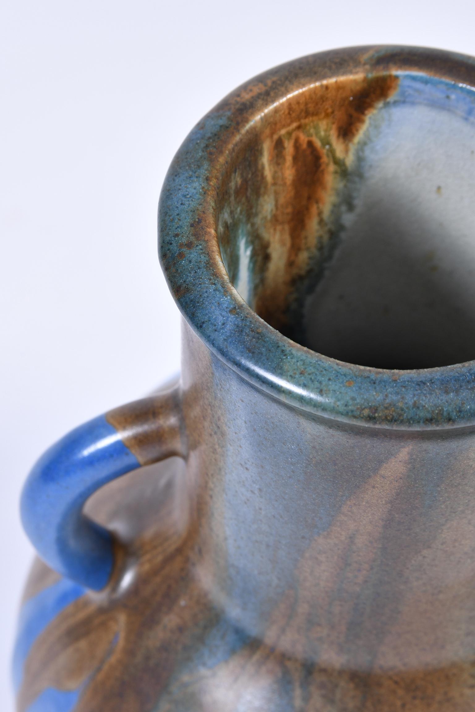 Large Blue and Brown Stoneware Vase by Leon Point at 1stDibs