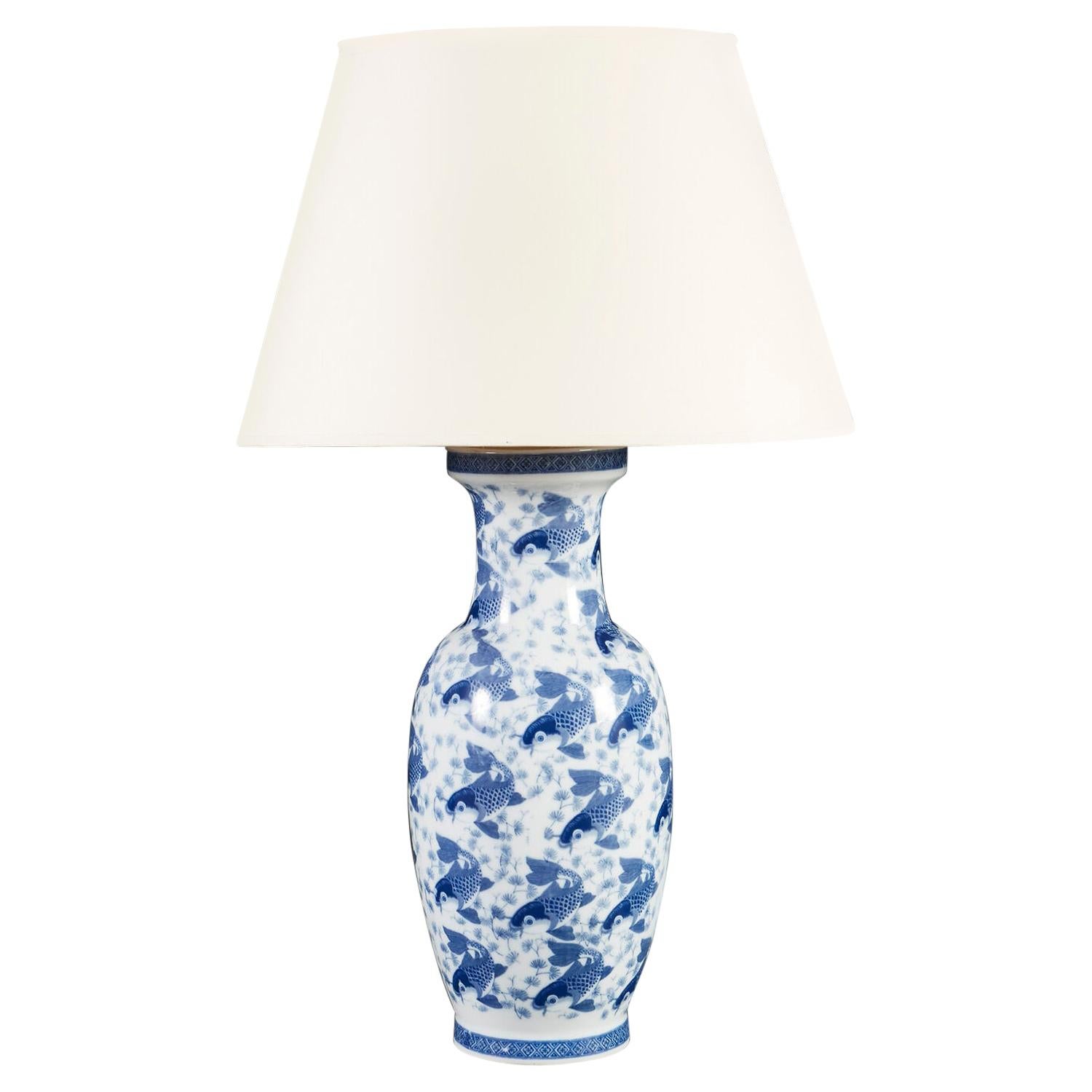 Large 19th Century Blue and White Chinese Vase as a Table Lamp For Sale