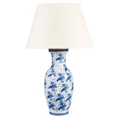 Large Blue and Whine Chinese Carp Vase as a Table Lamp