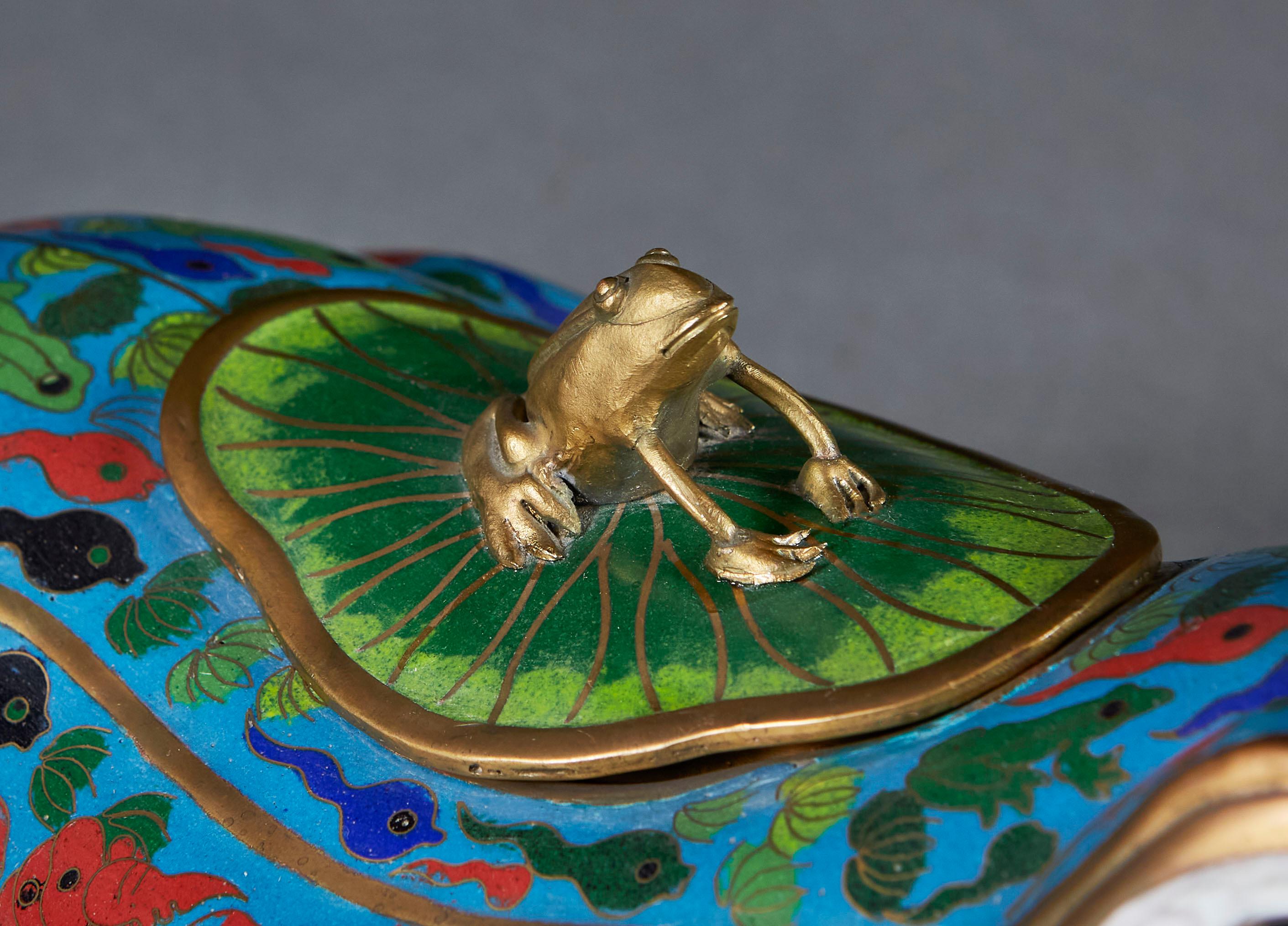 Chinese Large Blue Cloisonné Frog Vessel