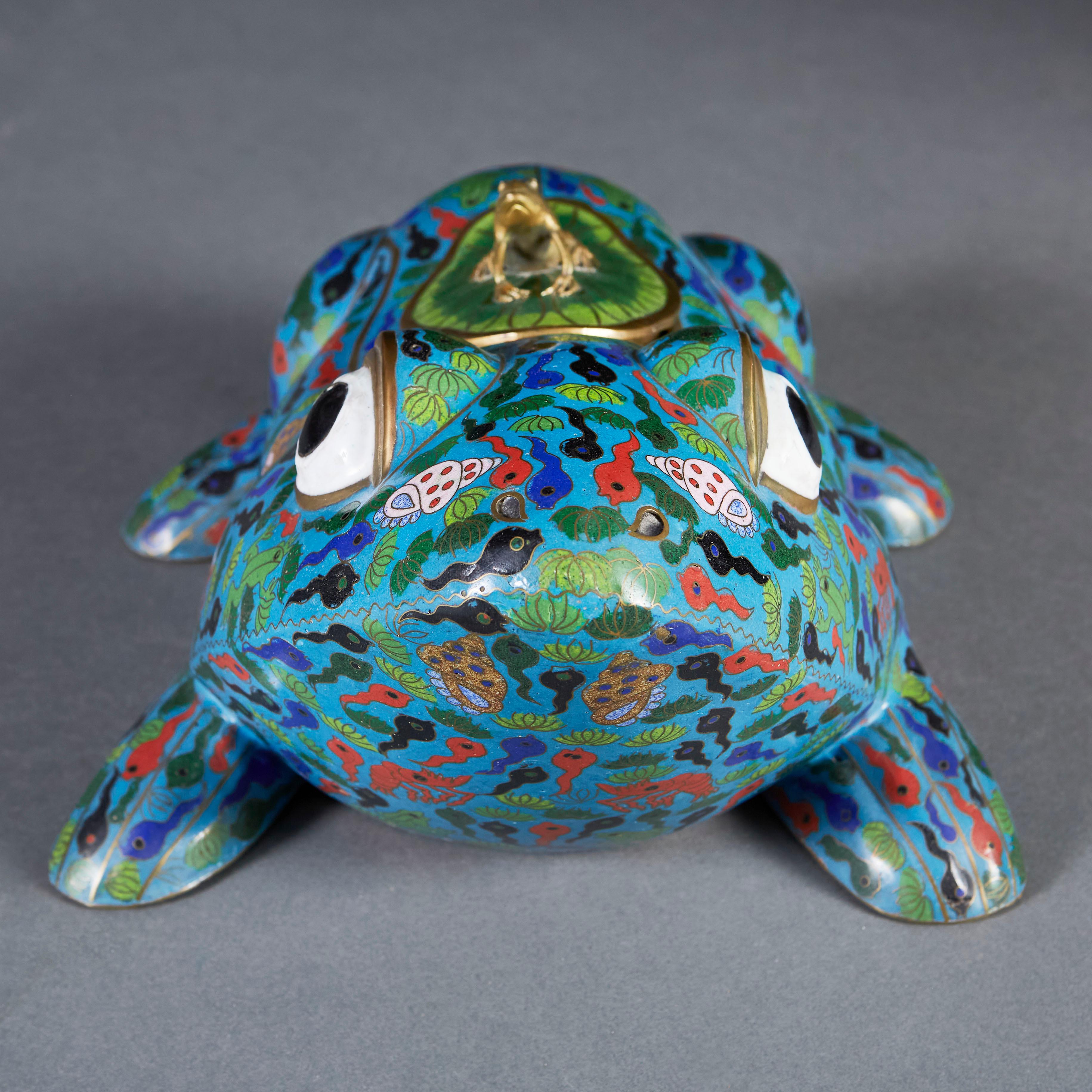Cloissoné Large Blue Cloisonné Frog Vessel