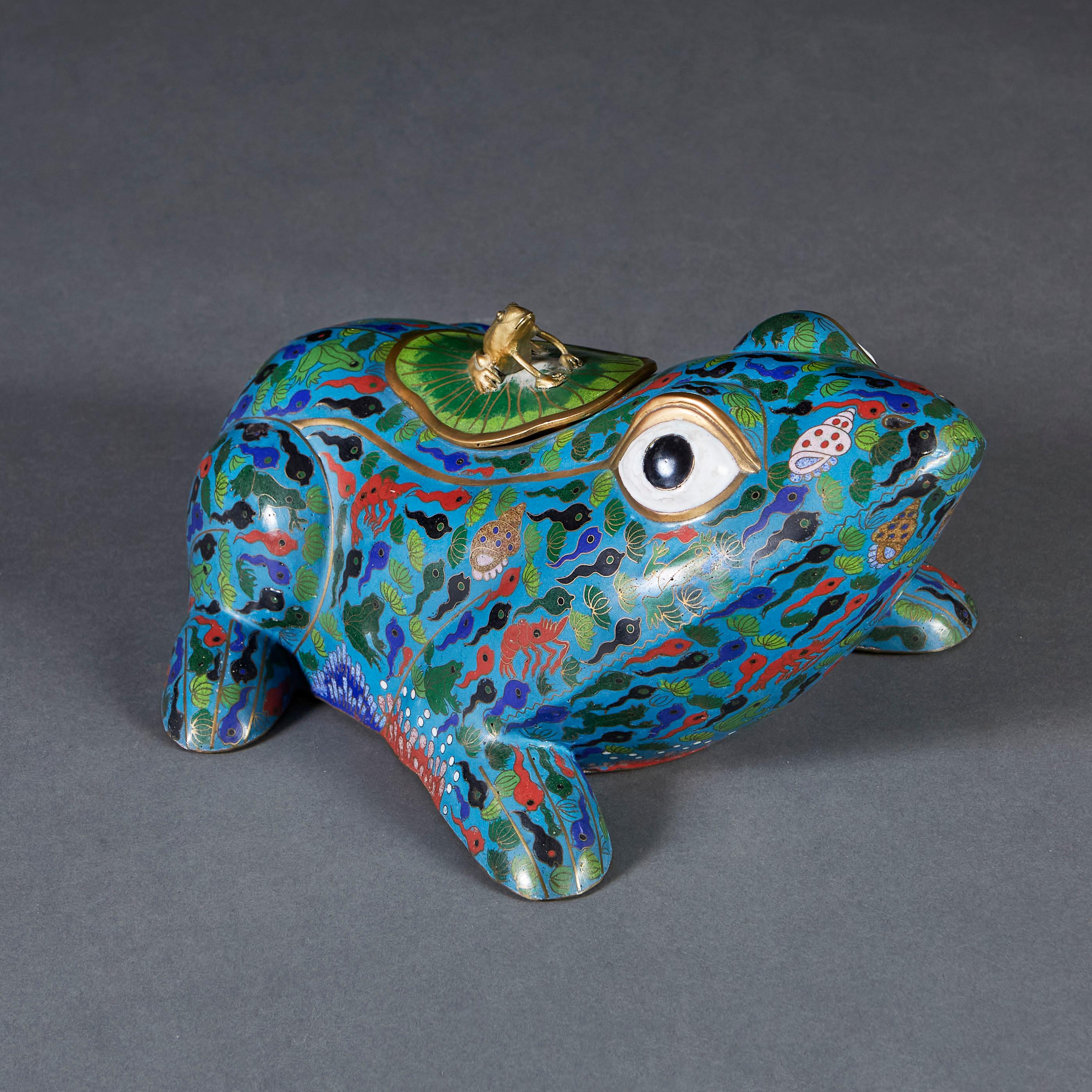 Metal Large Blue Cloisonné Frog Vessel