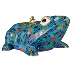 Antique Large Blue Cloisonné Frog Vessel