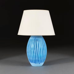 A large blue gadrooned murano lamp