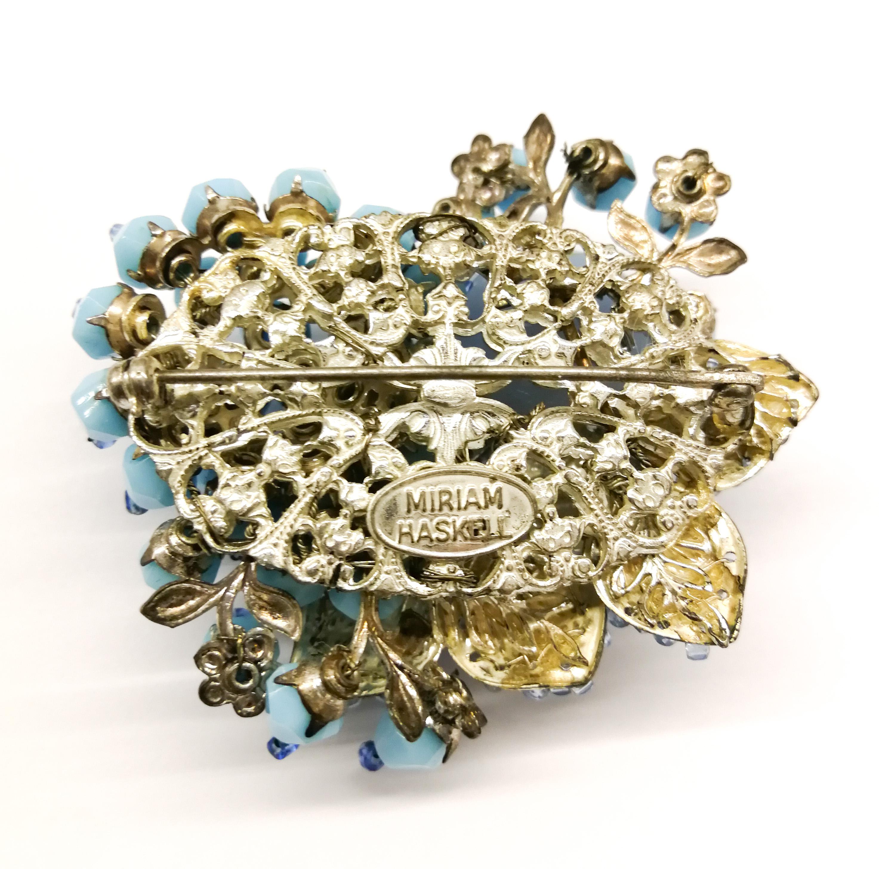 Women's or Men's A large blue glass and paste 'floral' brooch, Miriam Haskell, 1960s
