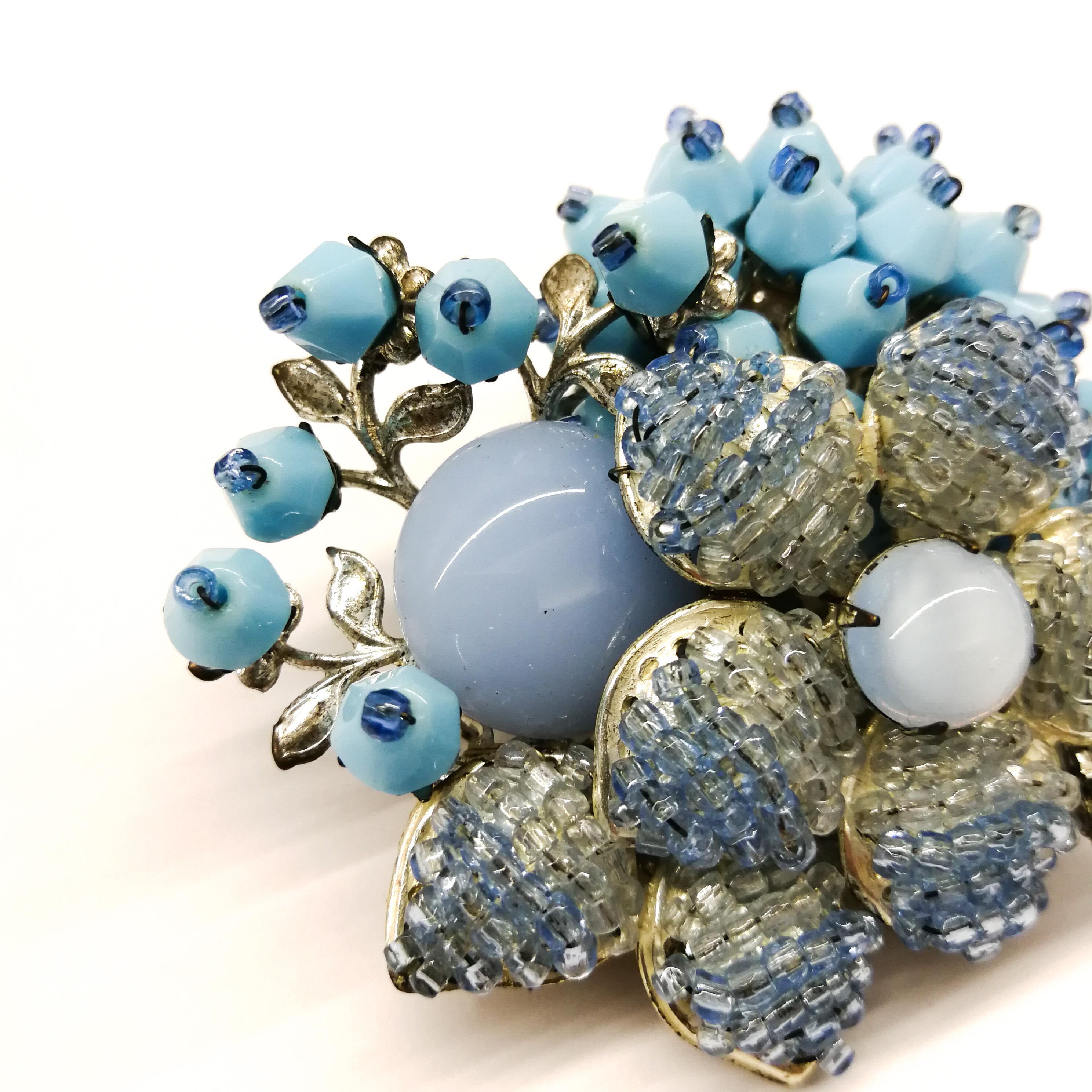 A large blue glass and paste 'floral' brooch, Miriam Haskell, 1960s 1