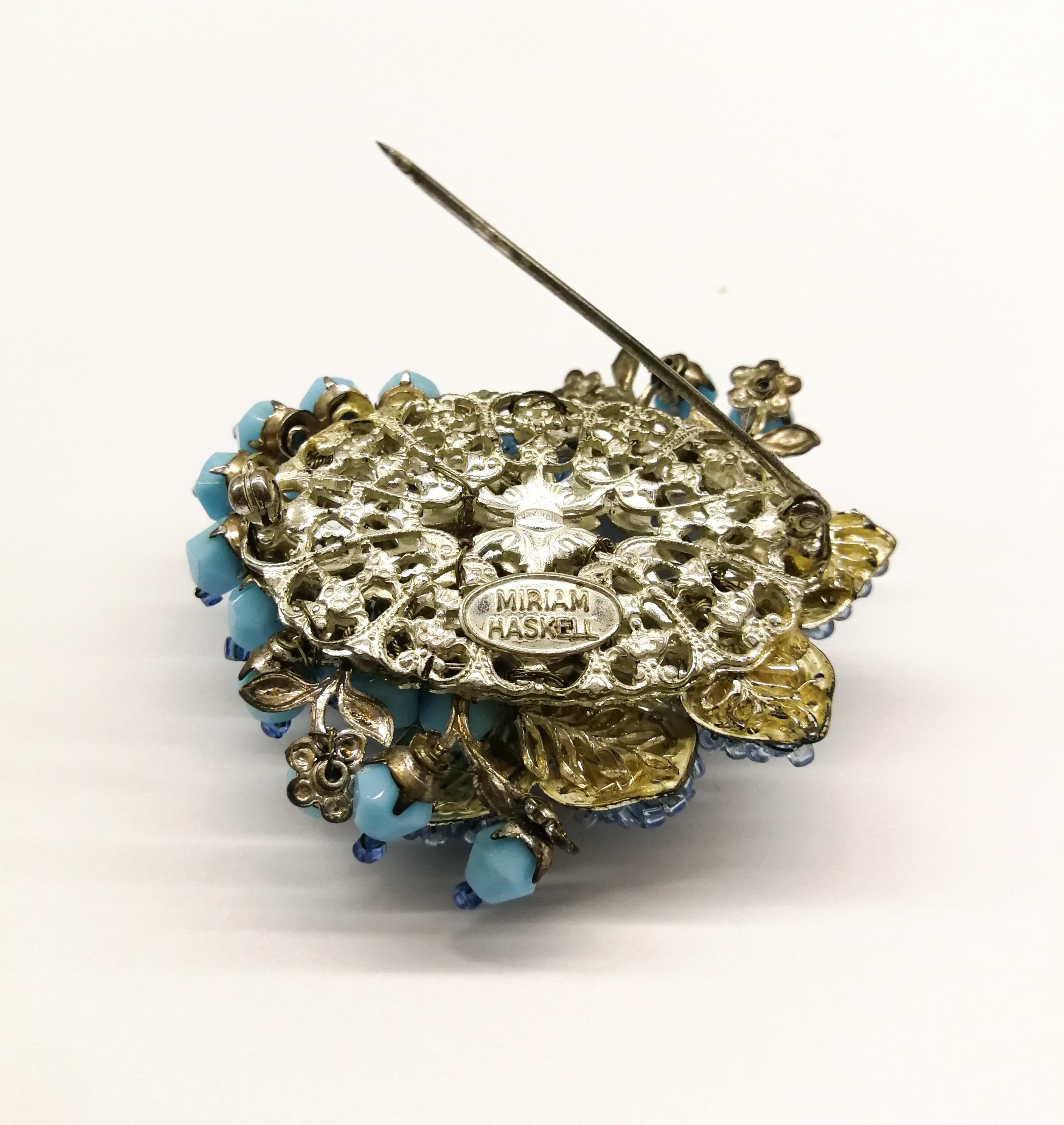 A large blue glass and paste 'floral' brooch, Miriam Haskell, 1960s 2