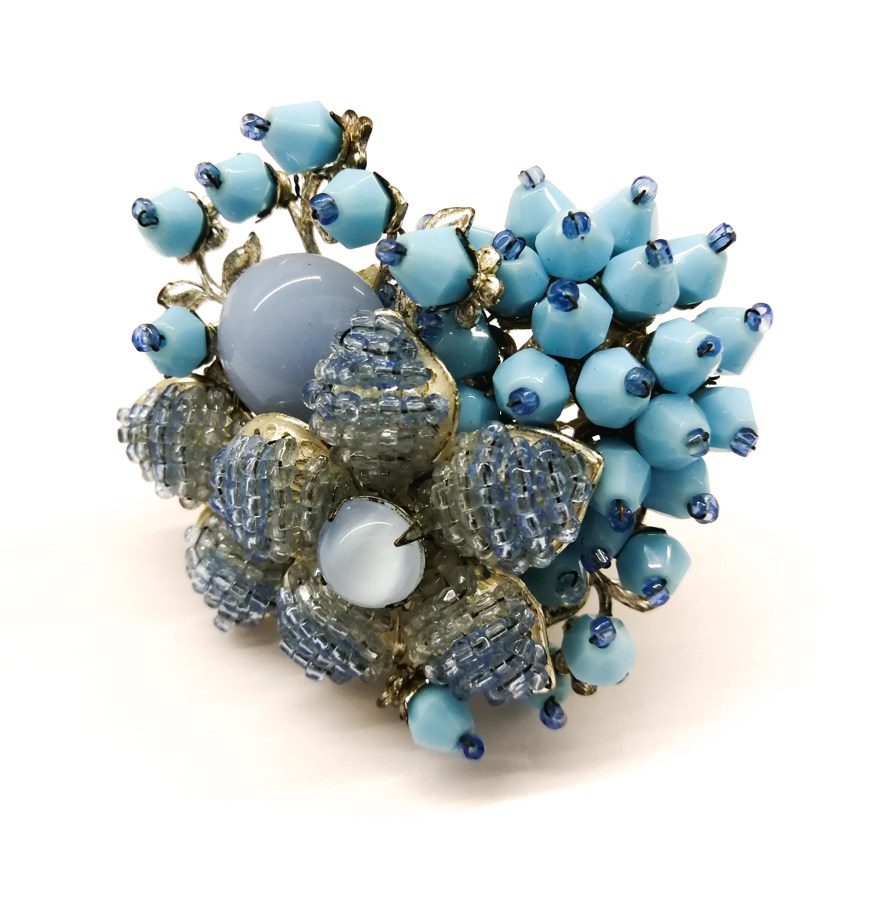 A large blue glass and paste 'floral' brooch, Miriam Haskell, 1960s 3