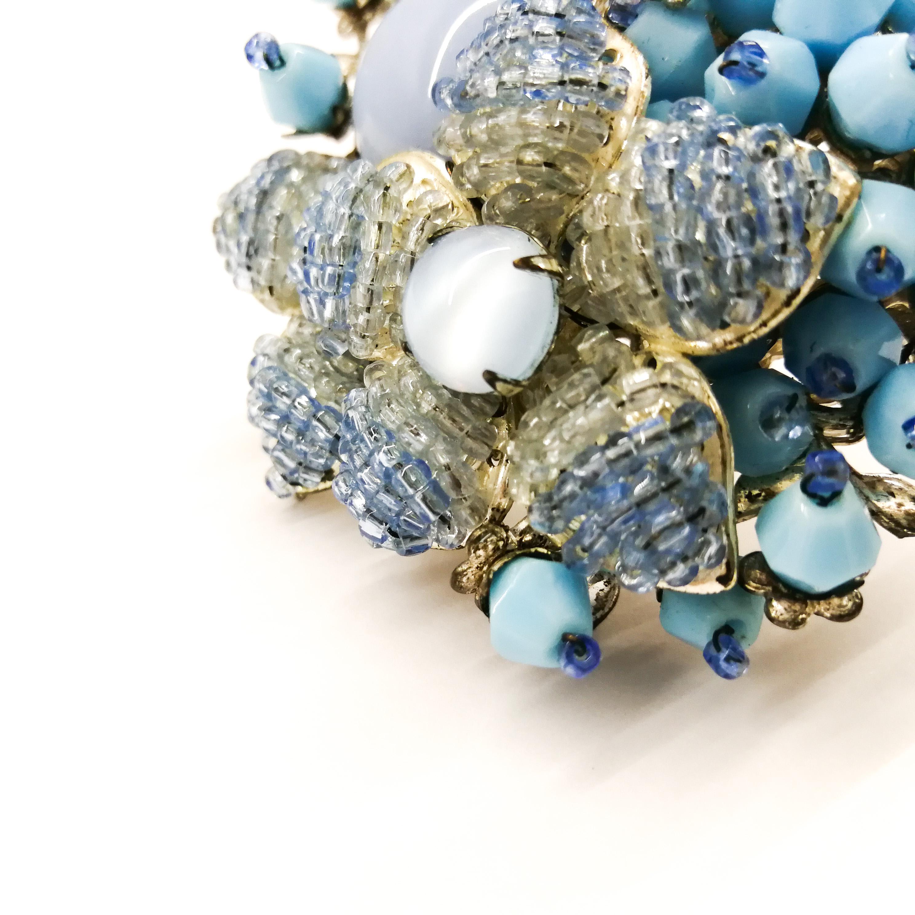 A large blue glass and paste 'floral' brooch, Miriam Haskell, 1960s 4