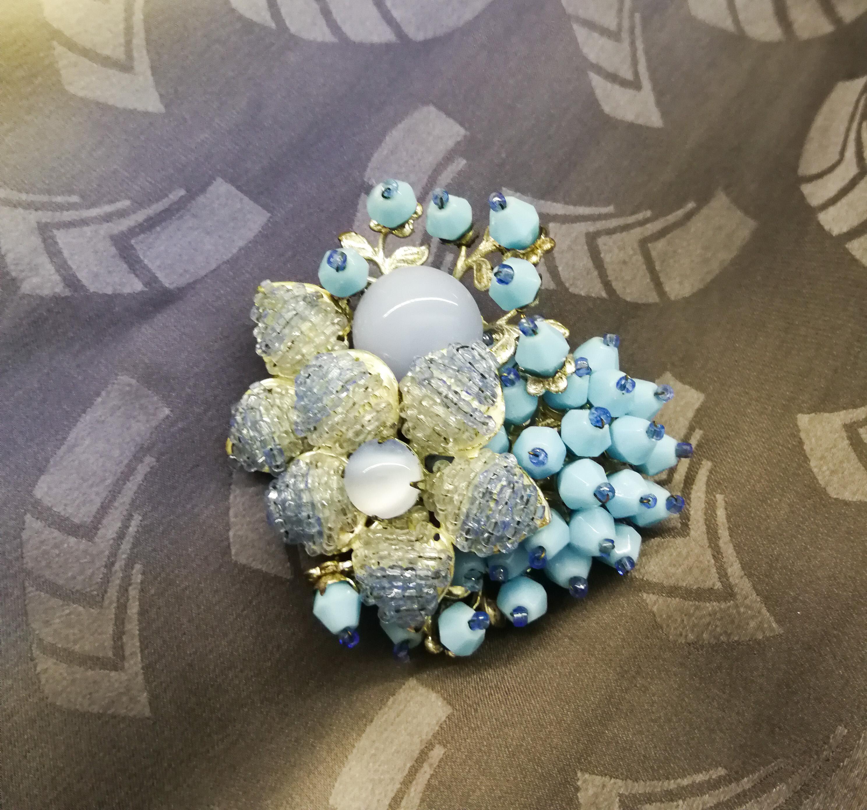 A large blue glass and paste 'floral' brooch, Miriam Haskell, 1960s 5