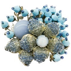 A large blue glass and paste 'floral' brooch, Miriam Haskell, 1960s