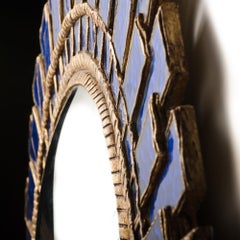 Large Blue Glass and Resin Convex Mirror in the Manner, Contemporary