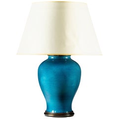 Large Blue Monochrome Chinese Vase with Imperial Blue Glaze as a Table Lamp